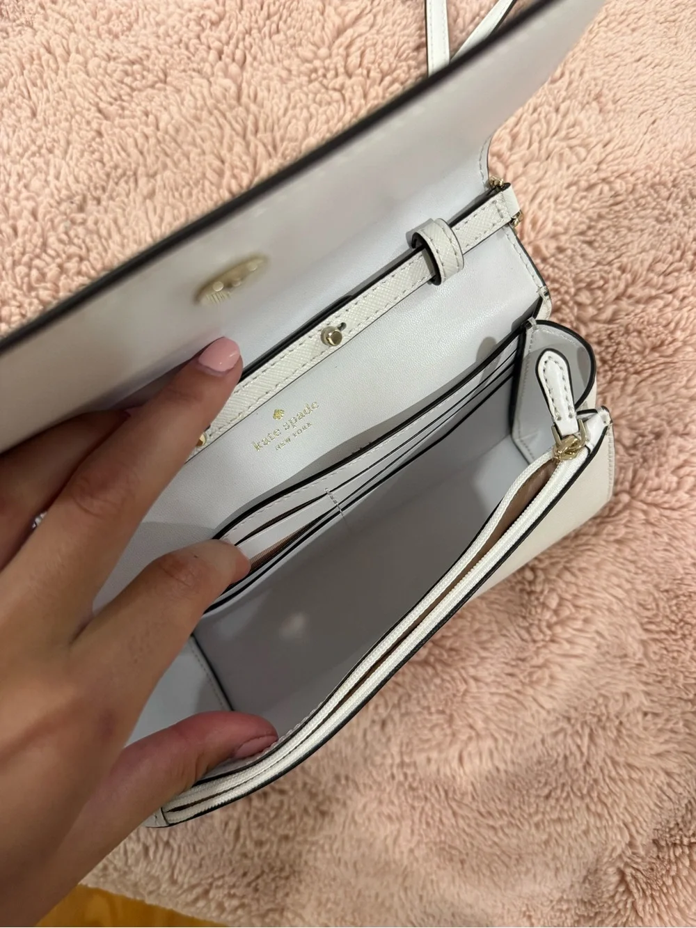 kate spade White Saffiano Leather Crossbody with Gold Hardware